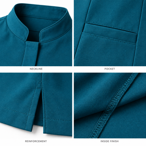 Conjunto de uniforme médico unisex de 2 piezas en lona de poliéster color verde azulado con cuello redondo, bolsillos tipo cargo y detección de agujas - Product Image 6