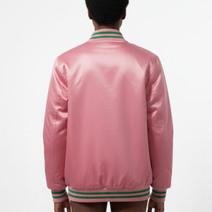 แจ็คเก็ตบอมเบอร์ผ้าซาตินสีชมพูเขียวสำหรับผู้หญิง ยี่ห้อ GREEK AKA แบบสั่งทำพิเศษ แจ็คเก็ตบอมเบอร์ปักลายถักนิตติ้งระบายอากาศได้ดีสำหรับผู้หญิง - Product Image 2