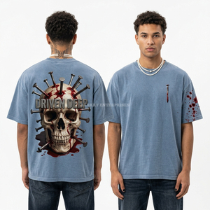 ผู้ผลิตเสื้อยืด Cyborg Bone 300GSM สีแดงเลือดหมู ลวดลายหัวกะโหลก ผ้าคอตตอนหนานุ่ม สไตล์สตรีทแวร์สำหรับผู้ชาย - Product Image 3