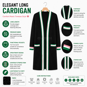Cosh International - Cárdigan Largo de Punto Acrílico para Mujer, con Ribete a Rayas y Bolsillos, Suéter Informal Abierto por Delante - Product Image 6