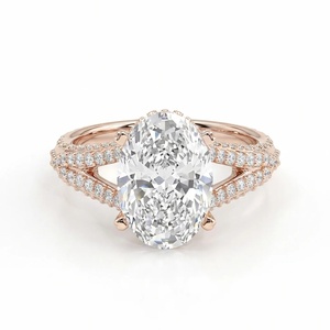 Bague en diamant taille ovale avec double bande pavée à branches séparées - Or 9k, 14k, 18k - Product Image 3