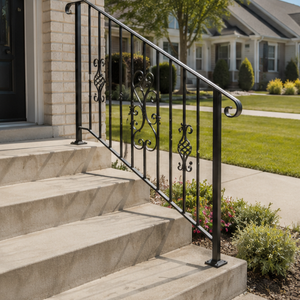 Modern Decorative Wrought Iron Stair <b>Railing</b> Indoor <b>Outdoor</b> Balcony Handrail Black Metal Safety <b>Railing</b> Design - Product Image 4