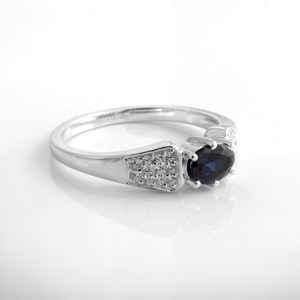 Bague de mariage pour femme en argent sterling 925 plaqué rhodium avec pierre précieuse saphir Bandes d'argent élégantes - Product Image 2