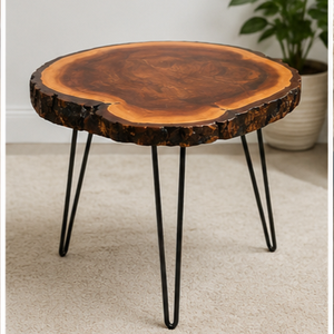 Handmade <b>Rustic</b> Wood Slice <b>Console</b> <b>Table</b> with Hairpin Legs for Living Room Decor - Product Image 1
