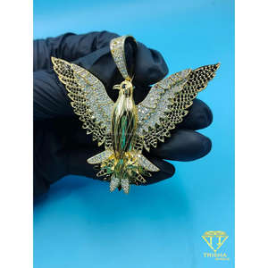 Pendentif aigle personnalisé serti de diamants pour hommes, finition argent 925, charme d'oiseau à ailes déployées, diamant de laboratoire, bijoux hip hop, faune - Product Image 2