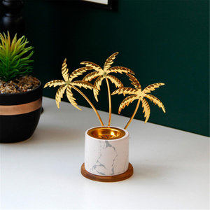 Wholesale Luxe Golden Palm Tree Incense Vessel Marble Print Base <b>Wooden</b> <b>Plinth</b> Stand - Product Image 1
