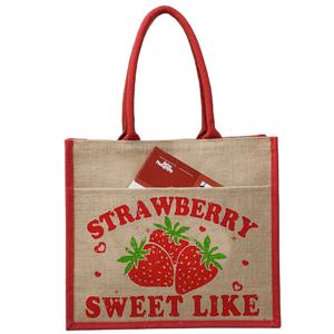 Personnalisé imprimé teint jute toile de jute fourre-tout sac à provisions écologique XL taille coton sangle bande poignée bohème fermeture éclair chaînes - Product Image 1