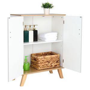 Mobile da Bagno FCH in Legno Massello a Doppia Anta, Bianco e Colore Venatura Legno, per Stoccaggio in Soggiorno - Product Image 2
