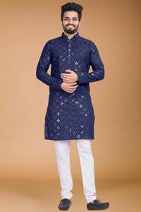 Ensemble Kurta Pyjama pour Homme de Qualité Supérieure, Tenue Traditionnelle Indienne Ethnique en Mélange Coton-Lin, Confortable pour les Fêtes, En Vente - Product Image 2