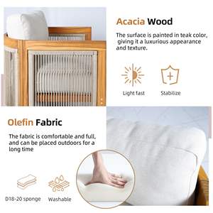 Ensemble de conversation de jardin 4 pièces en bois d'acacia avec coussins beiges pour la décoration de jardin - Product Image 5