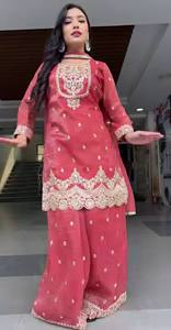 Conjunto de Salwar Kameez Rosa Bordado para Mujer, Ropa Étnica para Fiesta, Sin Arrugas, de Secado Rápido, con Dupatta - Product Image 4
