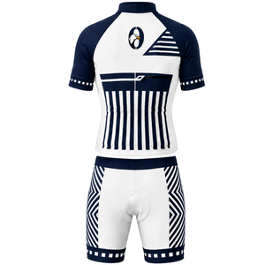 Navy Blue White Custom <b>Cycling</b> Jersey <b>Shorts</b> Set <b>Short</b> Sleeve Full Zip Breathable <b>Padded</b> Bike Uniform Racing Team Sportswear - Product Image 2