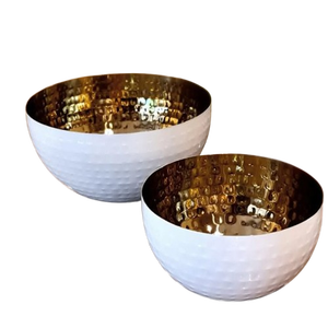 Couleur blanche et dorée Plats de haute qualité Bol en acier Articles ménagers et ustensiles de cuisine Nouveau Design Bol Vaisselle à manger Bol de service - Product Image 1