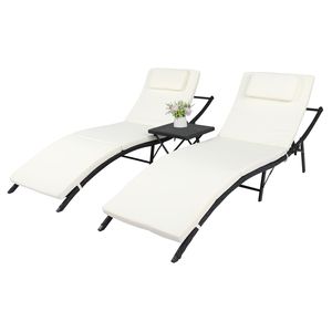 Set Letto Pieghevole e Sedia da Spiaggia a Tre Pezzi Nero YJ con Quattro Linee per Uso in Giardino, Spedizione Gratuita - Product Image 1
