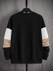 เสื้อสเวตเชิ้ตคอกลมผู้ชาย ผ้าฝ้าย 100% สำหรับฤดูหนาว ปักลาย โอเวอร์ไซส์ คัลเลอร์บล็อก แขนยาว สวมใส่สบายๆ สำหรับทุกวัน - Product Image 2