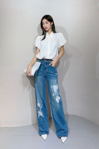 Pantalones Vaqueros de Algodón Sueltos Personalizados para Mujer, Transpirables, de Cintura Alta, Corte Recto, con Cierre de Cremallera, Estilo Casual, Lavables, para Otoño y Primavera - Product Image 6