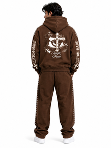 Premium Rhinestone Cotton Fleece Tracksuit <b>Set</b> for Men oversized long lasting hoodie designed for modern streetwear fashion - Product Image 3