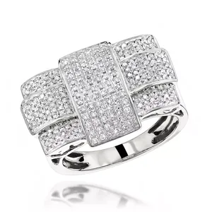 Bague pour homme EtherStar en or avec diamant de 1,00 ct, plaque à boucle géométrique étagée et bande pavée - Product Image 3