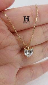 Pendentif personnalisé en forme de tête de chat avec diamant de laboratoire, breloque animale en or 14 carats, diamant VVS CVD, bijou chaton mignon pour femme, cadeau - Product Image 4