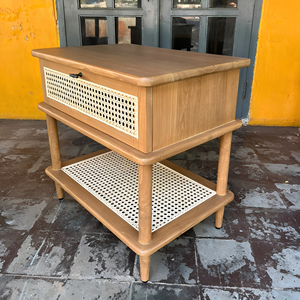 Console d'entrée en bois sur mesure avec tiroir à façade en rotin tressé et étagère inférieure pour importateurs – Vente en gros usine Jepara - Product Image 4