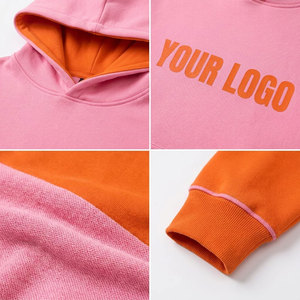 Sudadera con Capucha Color Block Rosa y Naranja, Manga Raglán, Felpa, Unisex, Informal, para Otoño, con Bolsillo Frontal con Logotipo - Product Image 6