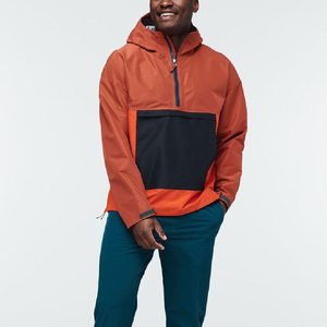 Chaqueta Anorak Colorblock para Hombre con Logotipo Personalizado al por Mayor, Naranja Óxido y Negro, con Capucha y Media Cremallera, Cortavientos, Fabricante OEM - Product Image 1