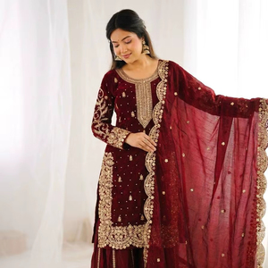 Elegant Wedding Wear Silk Suit Set With Heavy Work - Product Image 1