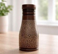 Botella de Cobre Puro Martillado con Grabado, Ecológica, Estética, Metálica, para Bebidas, Hogar, Oficina, Yoga, Estilo Vintage Rústico Ayurvédico