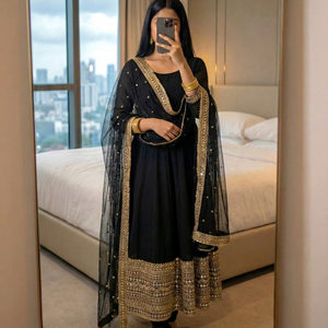 ชุดคุร์ตา/คุรตีสำหรับงานปาร์ตี้ของผู้หญิง แบรนด์ Ramdev Trading Designer ตกแต่งด้วยงานปักลายหนักแบบทันสมัย พร้อมงานประดับเลื่อม แห้งเร็ว ใส่ได้ทุกฤดู ไซส์ XL - Product Image 1