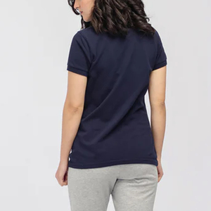 Polo à manches courtes pour femme de qualité supérieure, couleur unie, longueur normale, style décontracté, tissu tricoté, bleu marine - Product Image 3