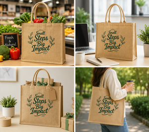 Small Steps Big Impact Jute Shopping <b>Bag</b> <b>Large</b> Eco-Friendly Promotional Tote Fashion Style - Product Image 4