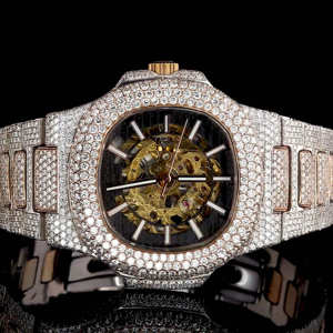 Reloj de Diamantes Moissanite VVS, Cuadrado, Movimiento Automático Completo, 41MM, Tono Blanco Rosado, Diseño de Espinas, Lujoso, de Acero Inoxidable - Product Image 2