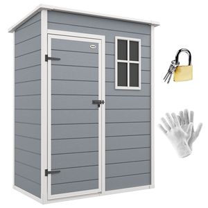 Casetta da Giardino in Resina 5FT X 3FT, Ripostiglio Esterno in PVC per Attrezzi con Finestra con Serratura e Ventilazione per Cortile e Patio, Colore Grigio - Product Image 1
