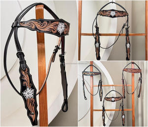 Nouvelle bride de Cowboy Vintage en cuir Western usinée à la main personnalisée avec punaise réglable pour rodéo et équipement équestre - Product Image 3