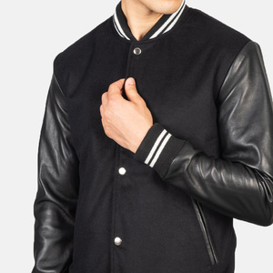 Chaqueta universitaria de béisbol de moda para hombre, diseño casual de lona con cuerpo de lana y mangas de cuero para el invierno. - Product Image 3