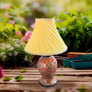 Yellow Pleated Lamp Shade Floral <b>Table</b> Lamp Decorative Bedroom Living <b>Room</b> Light Cover - Product Image 2