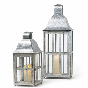 Bulk Antique Galvanized Metal Lantern Set of 2 Home Decor <b>Mesh</b> Panel <b>Wire</b> Candle Holder Vintage Farmhouse <b>Garden</b> Decorative - Product Image 6
