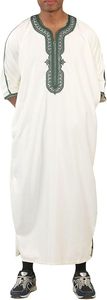 Black <b>Men</b> <b>Thobe</b> Islamic Robe Loose Fit Short Sleeve Cotton Kaftan for Daily Wear and Prayer - Product Image 5