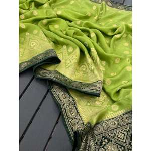 Sari DE TRABAJO tejido Jacquard viscosa de moda con blusa sin costuras Perroy Green - Product Image 2