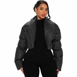 Women's Quilted Hooded Jacket <b>Long</b> Sleeve Zipper Closure Adjustable Waist Winter Warm <b>Coat</b> Solid <b>Black</b> Full Sleeve - Product Image 5