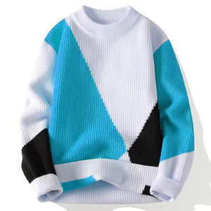 Pull en tricot à blocs de couleur unie pour femme, col rond, manches longues, décontracté, hiver, 100 % laine, anti-boulochage, épais, coupe classique - Product Image 3