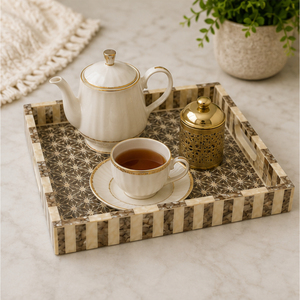 Wholesale Handmade Mother of Pearl Inlay Decorative Tray Starburst Pattern Capiz Shell Serving Platter for Luxury <b>Home</b> Decor - Product Image 2