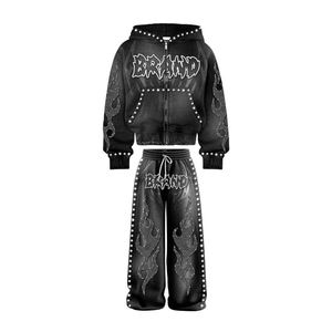 Conjunto Deportivo para Hombre con Logotipo Personalizado al por Mayor, Estilo Oversize, Lavado Ácido, con Pedrería, Estampado Vintage, Transpirable - Product Image 1