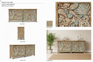 Most Demanded Coastal Carved Sideboard Cabinet For Dining Room And Living Room Furniture Available for Affordable Price - Product Image 2