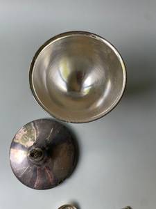 Antique Silver Plated Sugar Bowl with Lid & Spoon, <b>Trophy</b> <b>Cup</b> Style - Product Image 3