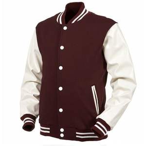 Chaquetas Varsity de Cuero Genuino para Hombre, Estilo Urbano Personalizado, Cuello Alto, Impermeables, Resistentes al Viento, con Impresión y Bordado Personalizados en la Parte Delantera - Product Image 1