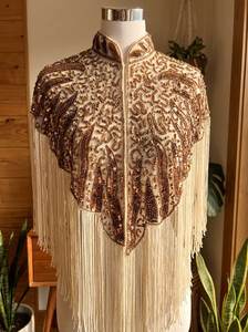 Capa de lentejuelas de poliéster brillante con borlas y cuentas, estilo vintage, para invitadas de boda, accesorios para vestidos de noche, venta al por mayor - Product Image 2