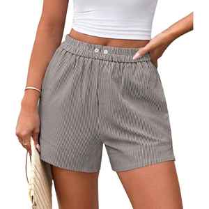 Women's High Waisted Striped Cotton Shorts <b>Elastic</b> Waist Loose Fit Casual Summer Shorts - Product Image 3