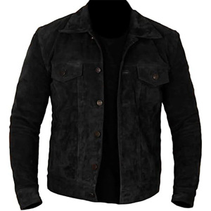 Veste en cuir de qualité supérieure pour homme, style camionneur, en daim, toucher doux, entièrement doublée, daim noir, style jean - Product Image 1