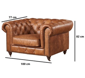 โซฟาหนังแท้แบบ chesterfield แบบเดี่ยวที่นั่งทันสมัยสไตล์ยุโรปติดกระดุมและตกแต่งสำหรับรับประทานอาหารห้องนั่งเล่น - Product Image 3